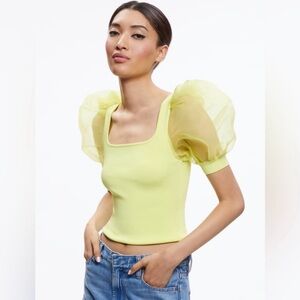 Alice and Olivia abella lemon Puff Sleeve Top
